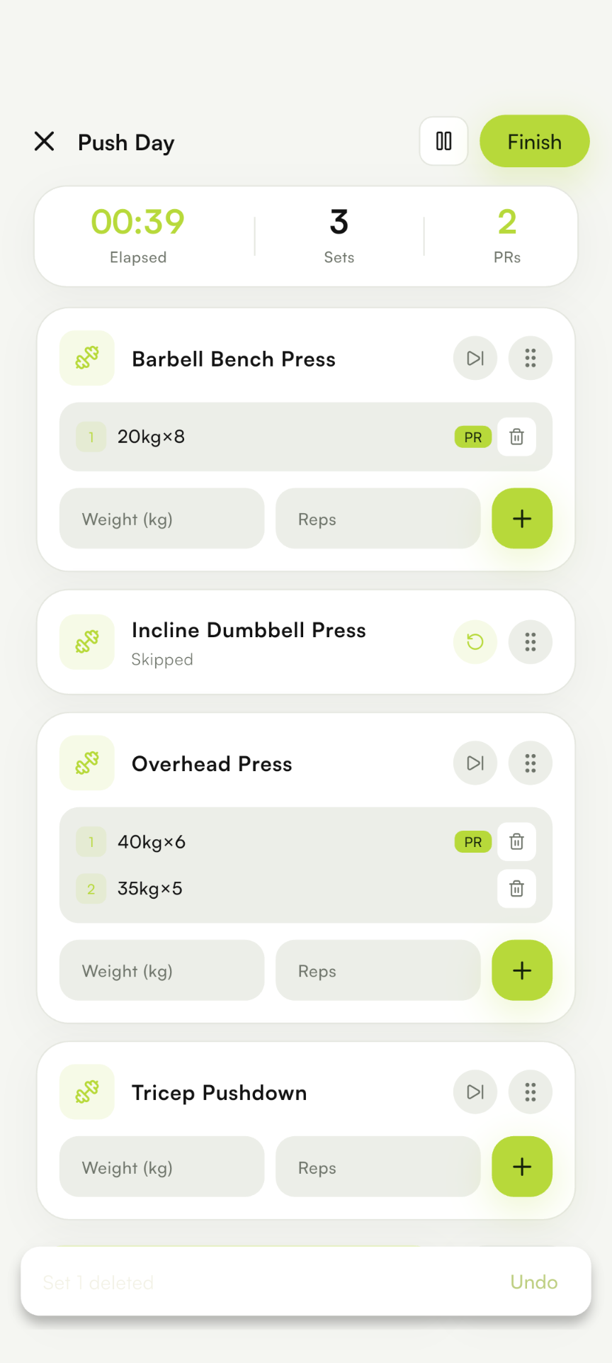 Tome Fitness workout log