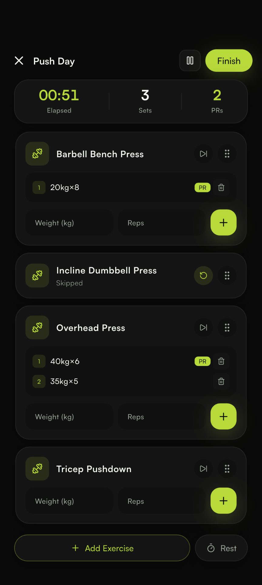 Tome Fitness workout log